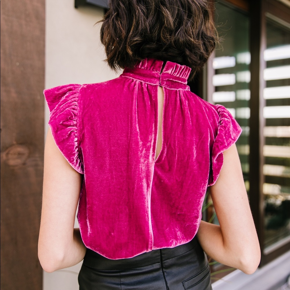 Fuchsia Velvet Mock Neck Top - Picture 5 of 8